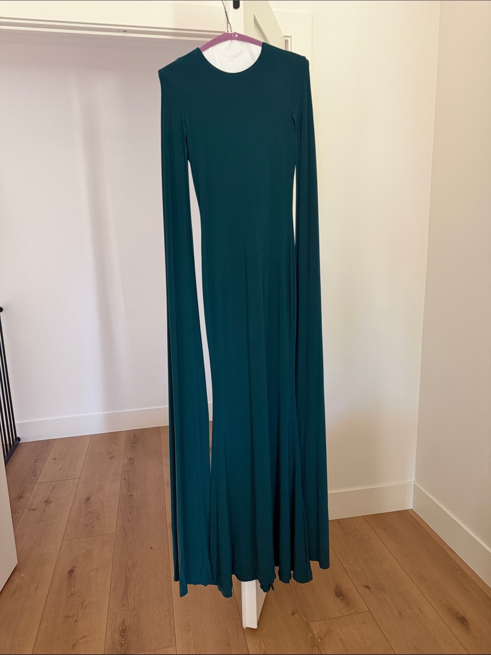 Long Sleeve Deep Teal Maxi Dress with Fluid Skirt